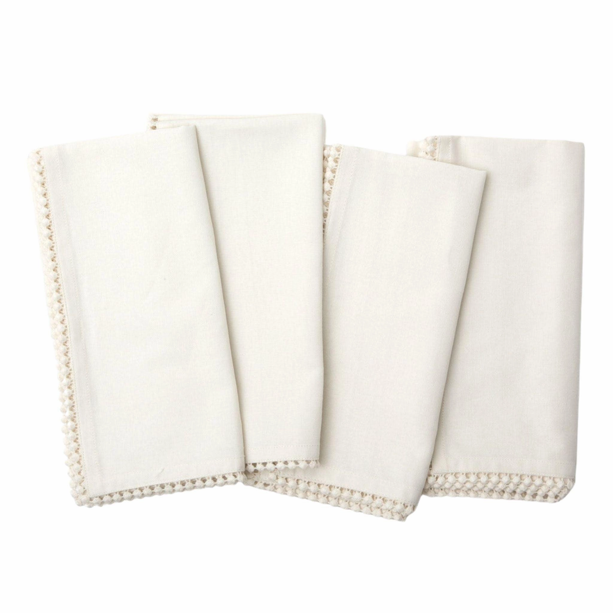 Ivory Dinner Napkins with Pom Pom Border