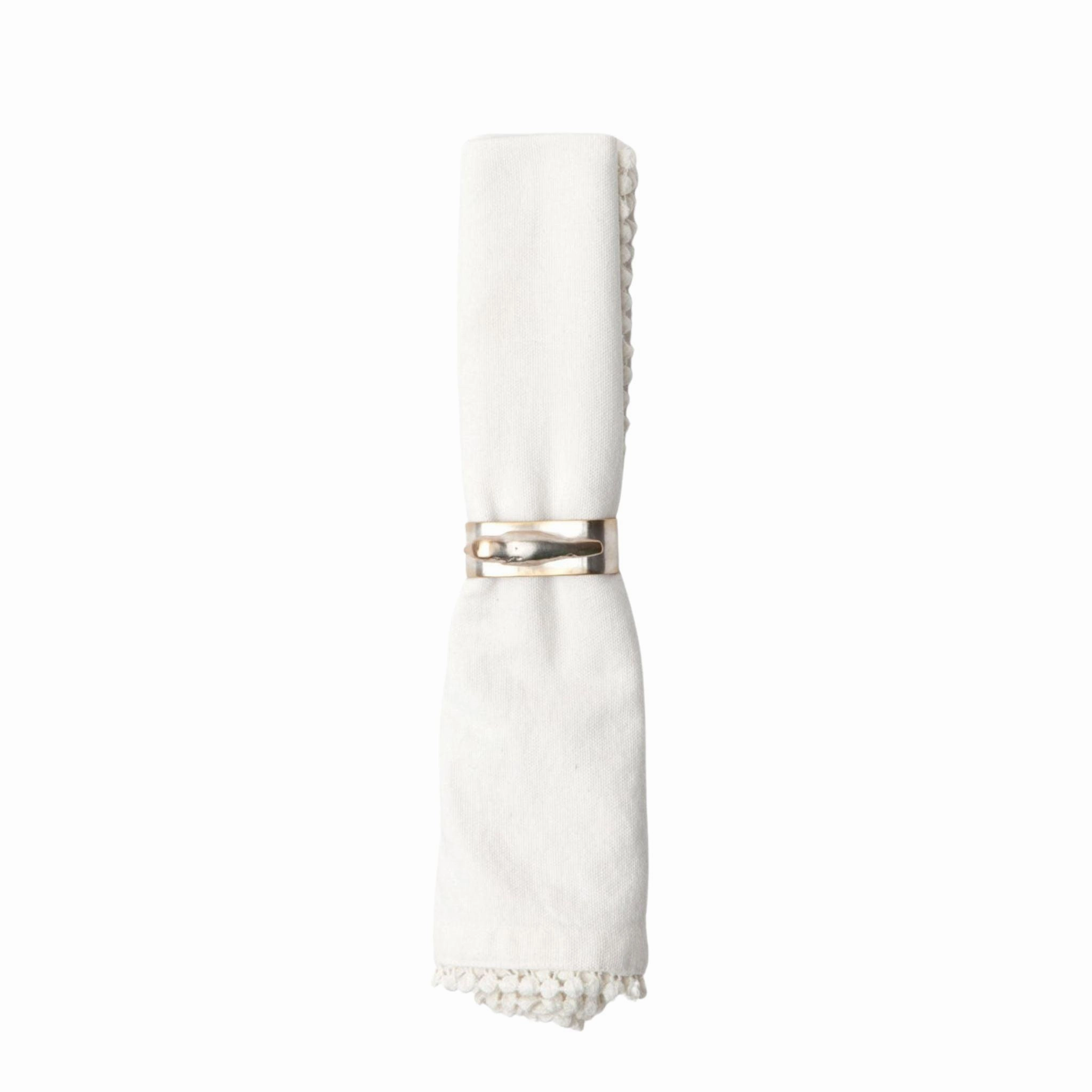 Ivory Dinner Napkins with Pom Pom Border