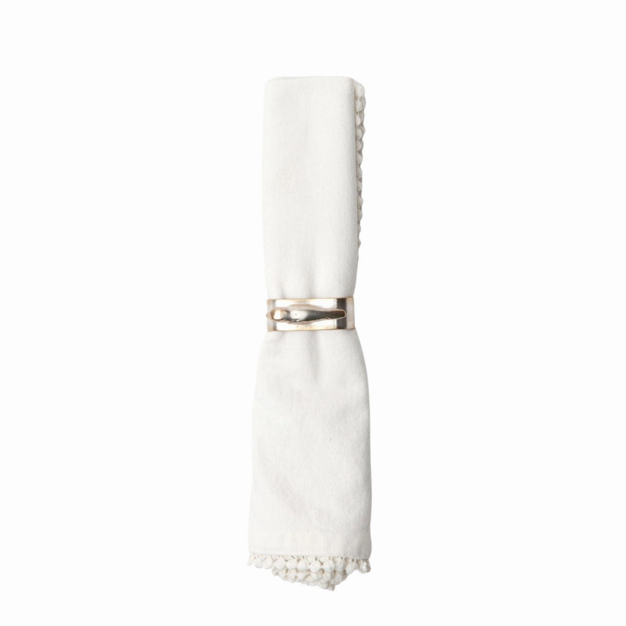 Ivory Dinner Napkins with Pom Pom Border