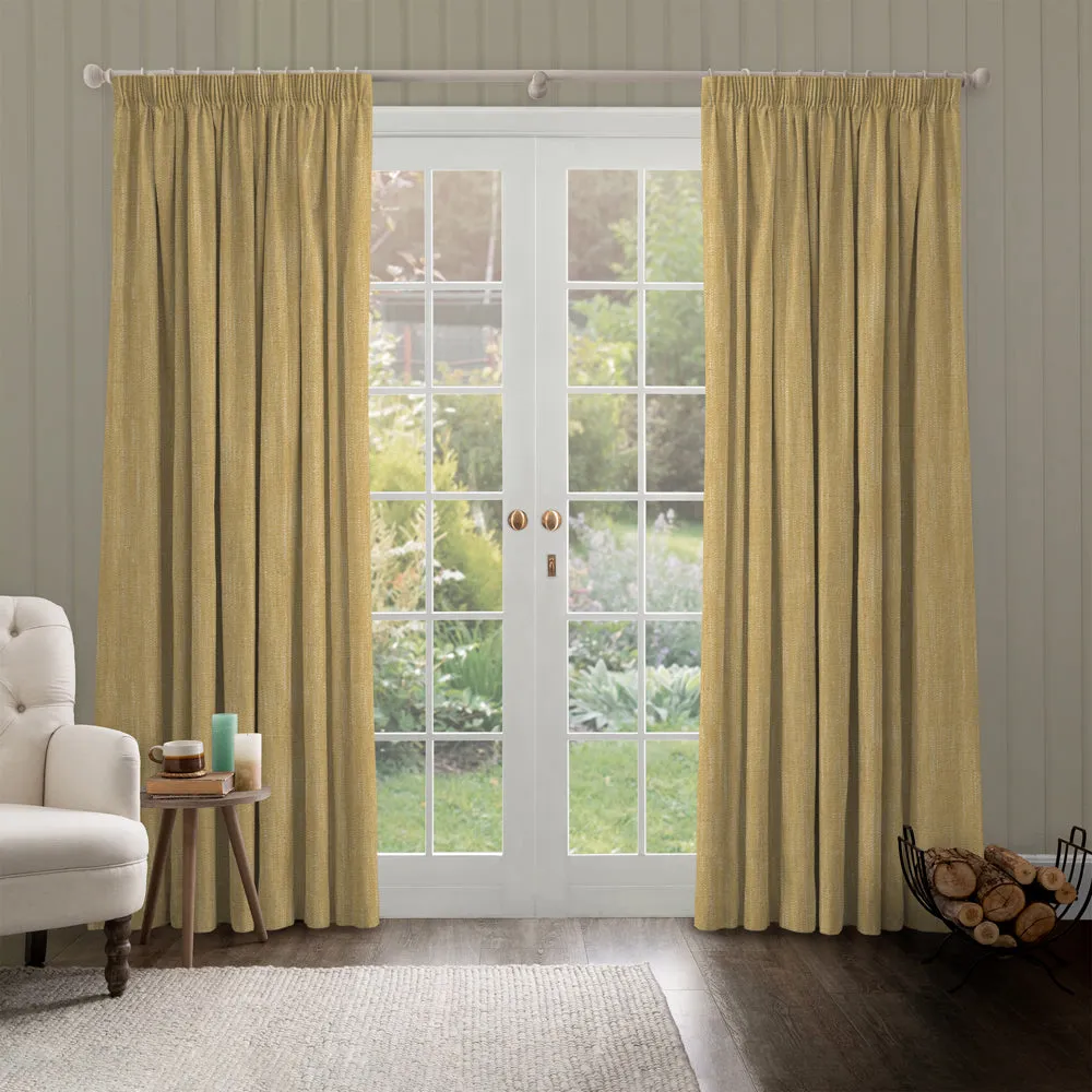 Jedburgh Textured Woven Made to Measure Curtains Buttercup