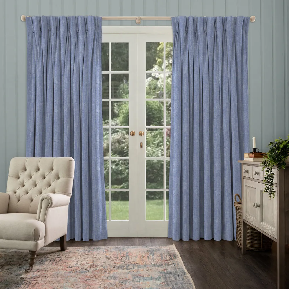 Jedburgh Textured Woven Made to Measure Curtains Cobalt