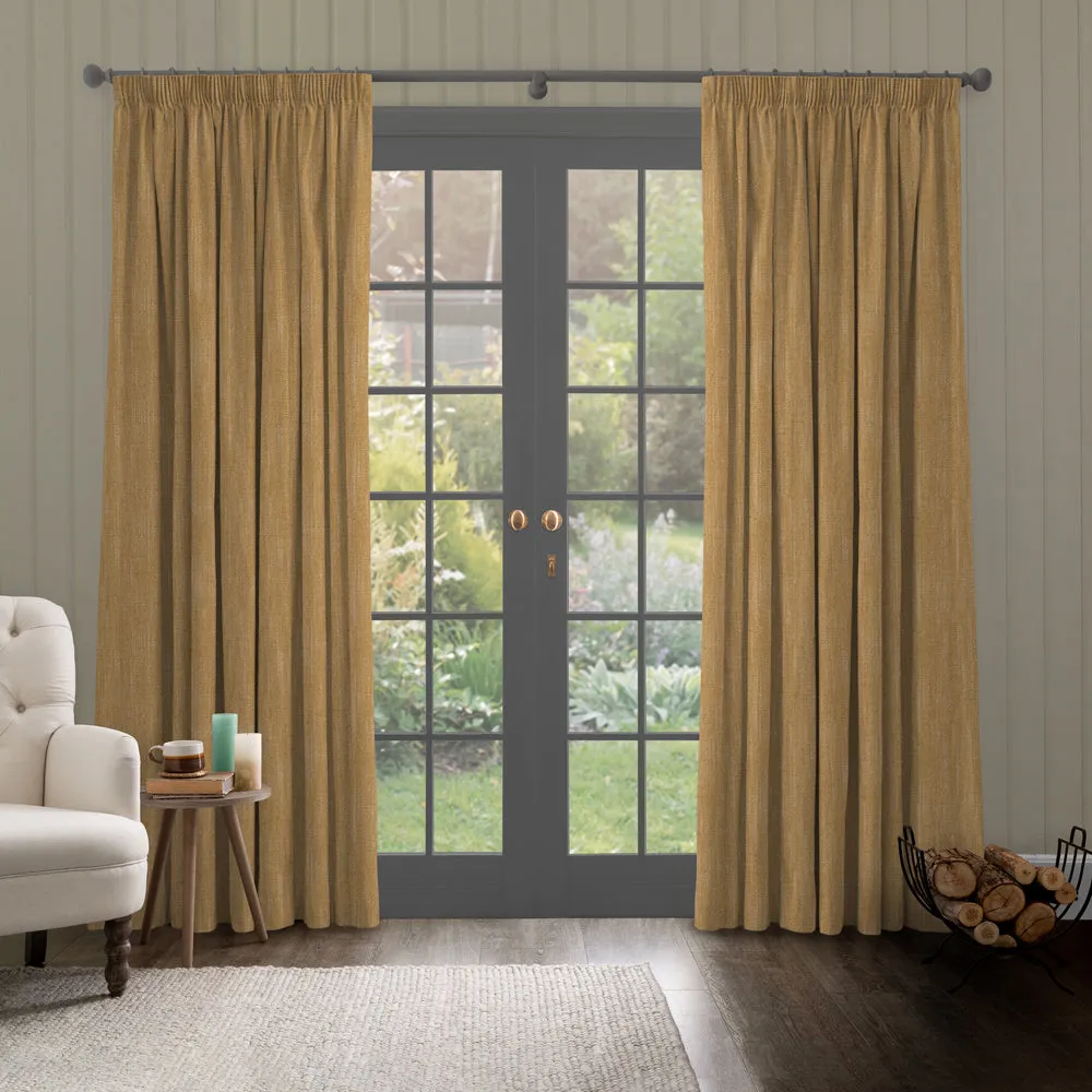 Jedburgh Textured Woven Made to Measure Curtains Ochre