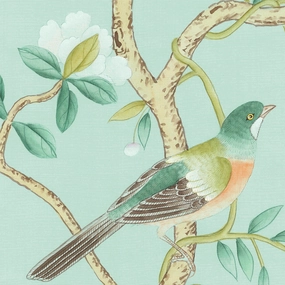 Jinan Chinoiserie Mural Wallpaper Panels in Aqua paper wall covering
