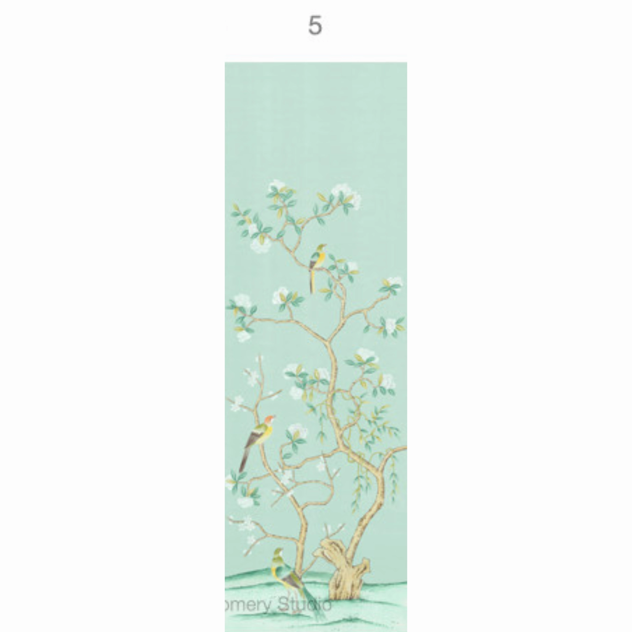 Jinan Chinoiserie Mural Wallpaper Panels in Aqua