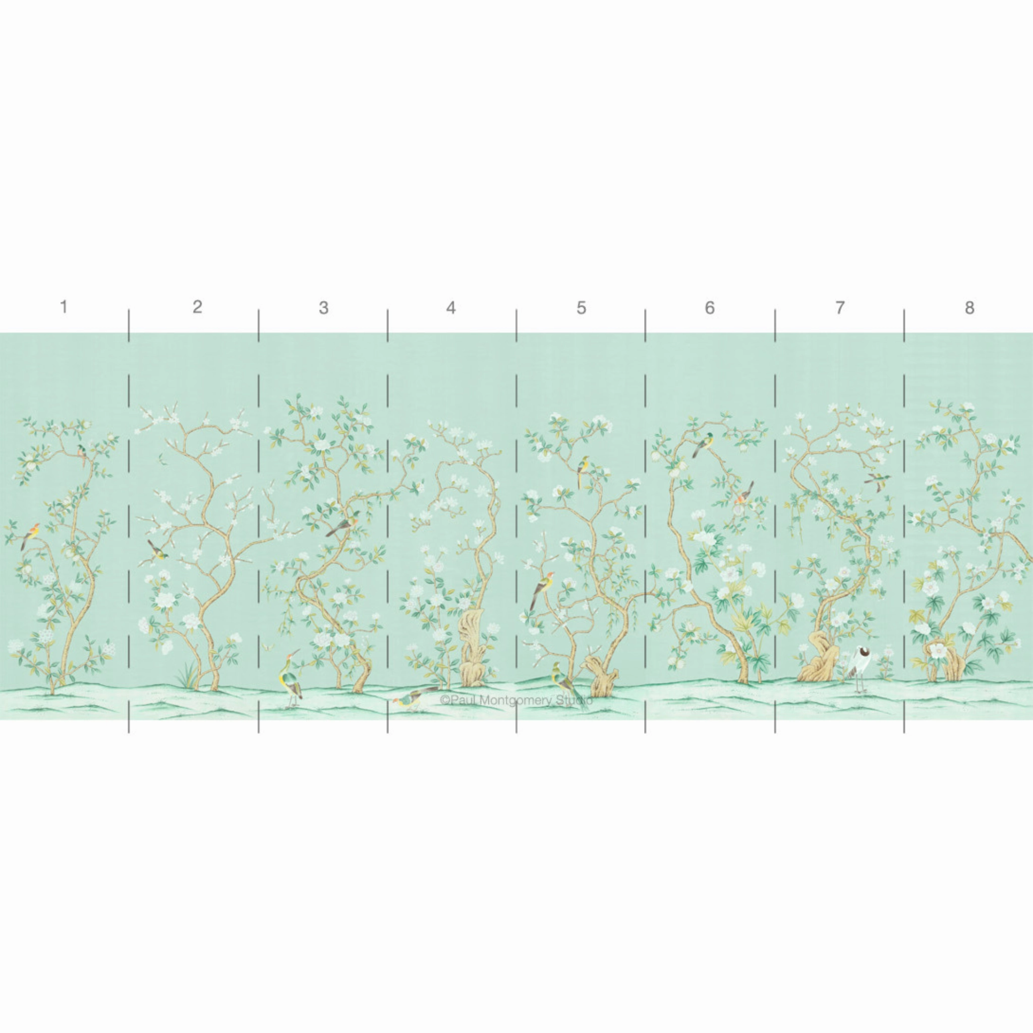 Jinan Chinoiserie Mural Wallpaper Panels in Aqua