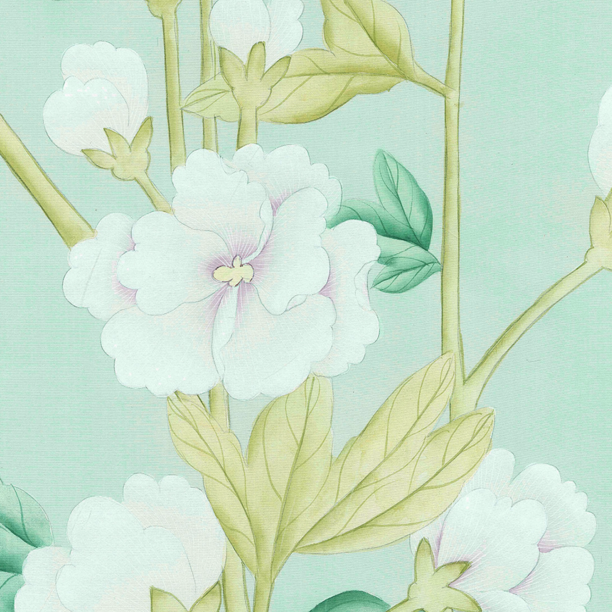 Jinan Chinoiserie Mural Wallpaper Panels in Aqua