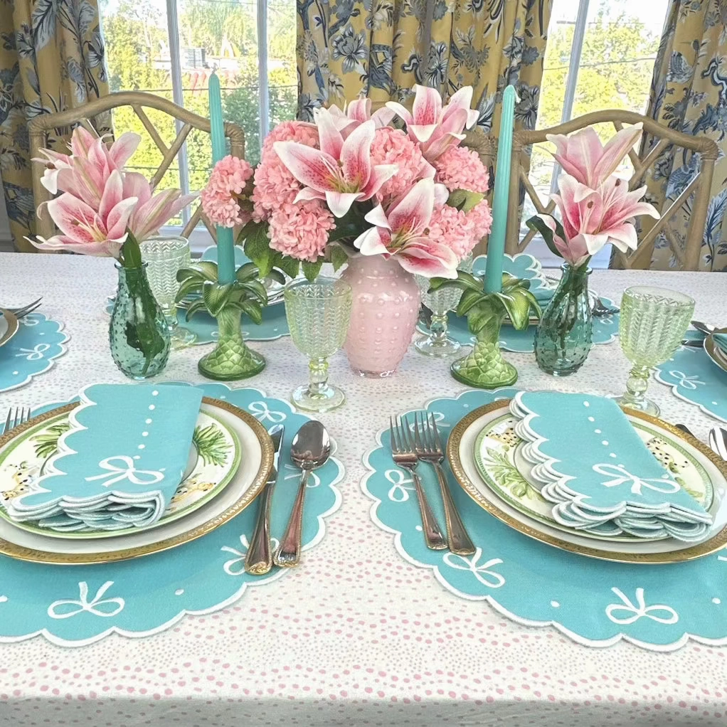 Juliet Bows Placemat in Robin Egg Blue, Set of 4