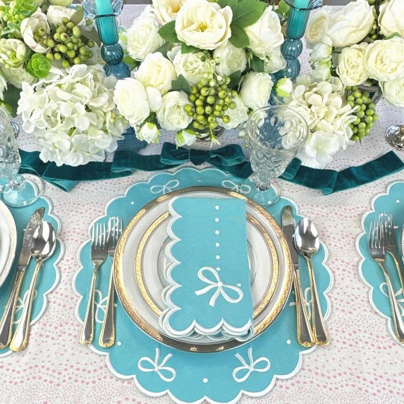 Juliet Bows Placemat in Robin Egg Blue, Set of 4