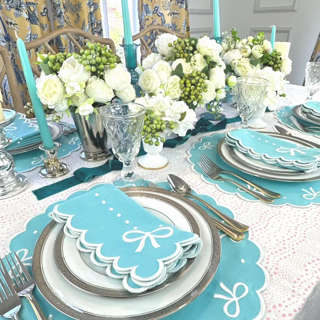 Juliet Bows Placemat in Robin Egg Blue, Set of 4