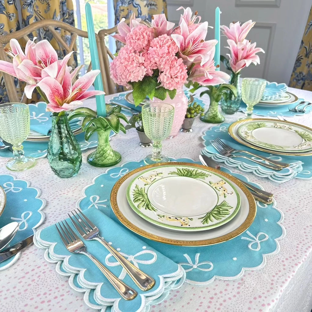 Juliet Bows Placemat in Robin Egg Blue, Set of 4
