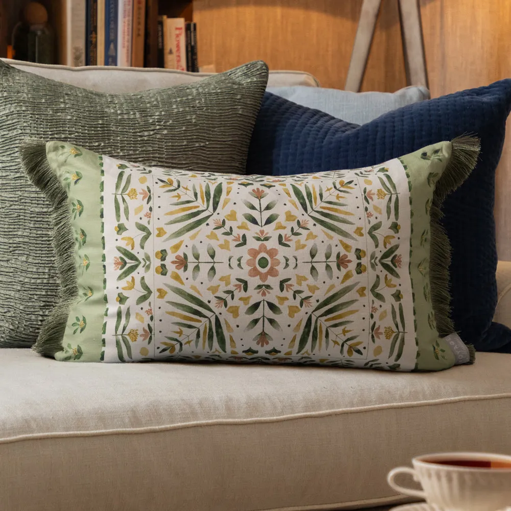 Kari Printed Ruche Fringe Cushion Sage modern fashion rug  