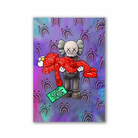 Kaws Red by Kiss Pink framed mural artwork