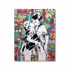 Kiss by Banksy framed mural artwork