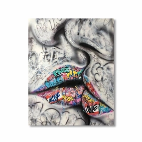 Kissed Graffiti Lips by Banksy framed mural artwork