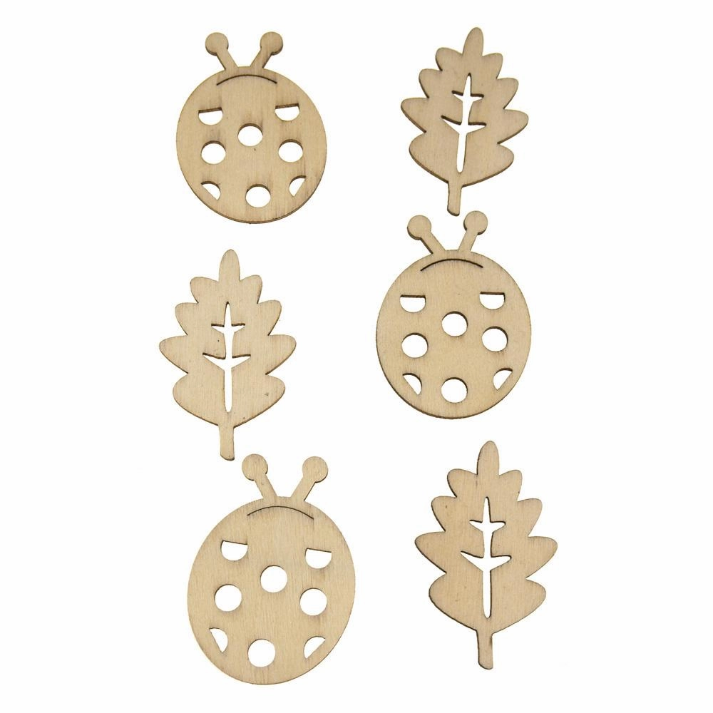 Ladybug Laser Cut Wooden Stickers, Natural, 2-Inch, 6-Count wooden room decoration