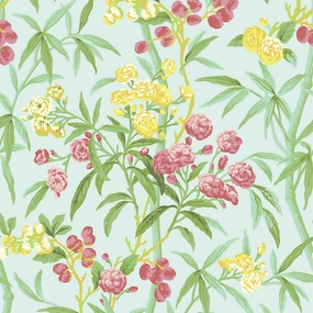 Lanai Wallcovering in Passionfruit Aqua, Pink, Green, & Yellow paper wall covering