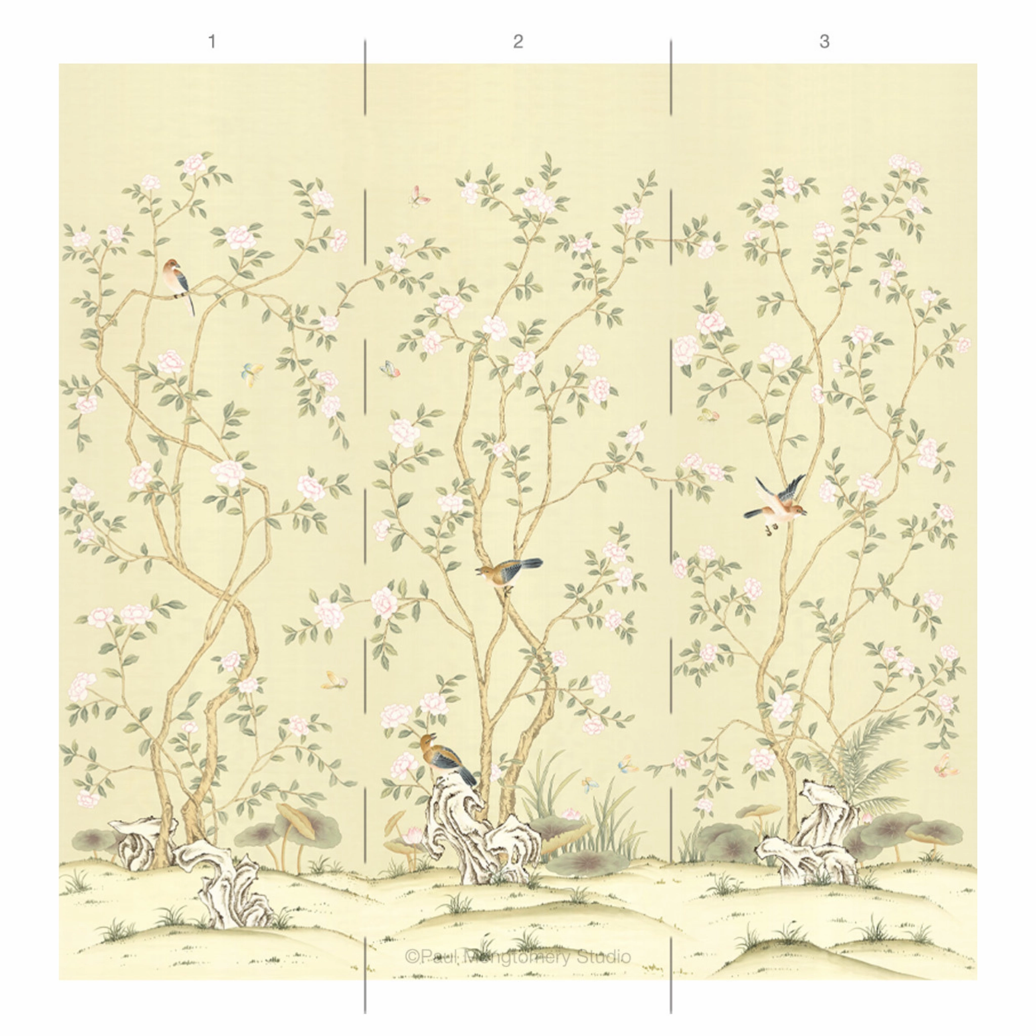 Lantilly Chinoiserie Mural Wallpaper Panels in Cream
