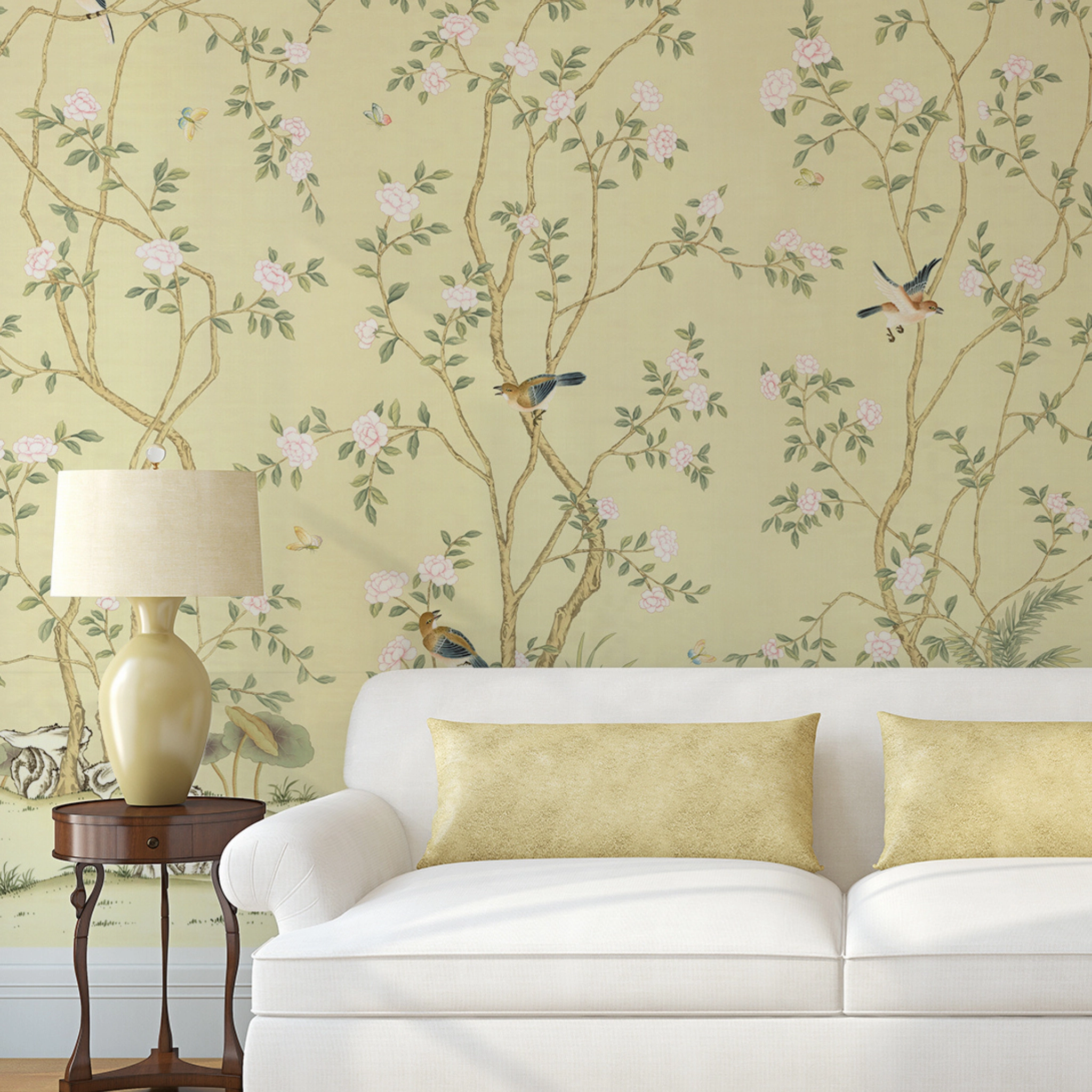 Lantilly Chinoiserie Mural Wallpaper Panels in Cream