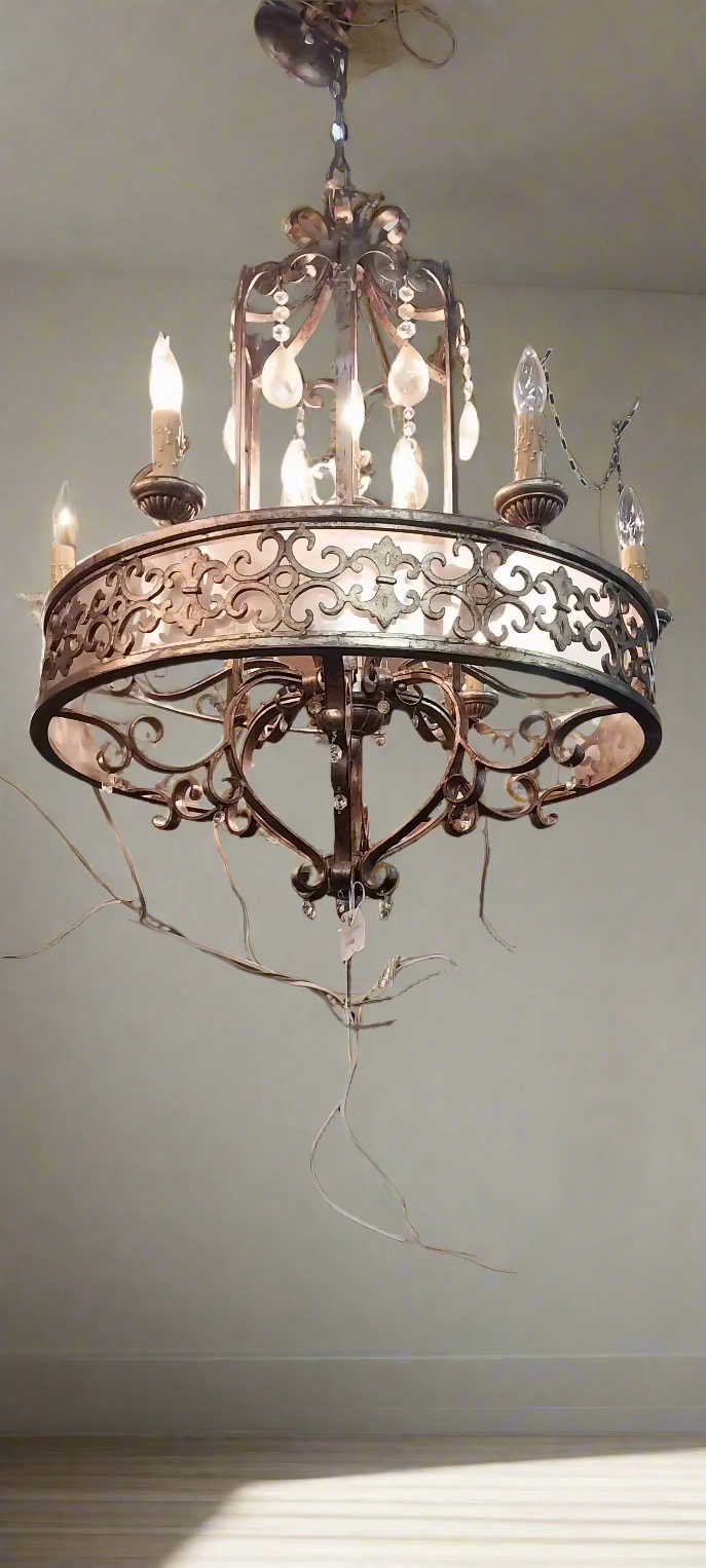 LARGE 9 LIGHT ROUND IRON CHANDELIER artistic wall mural