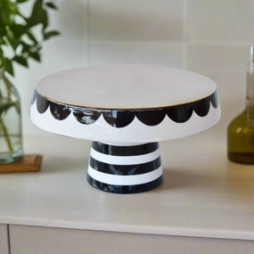 Large black and white cake stand scallop edge decorative home ornament