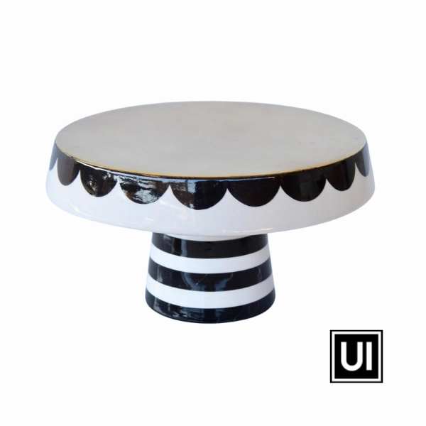 Large black and white cake stand scallop edge