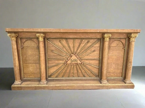 LARGE CARVED OAK RELIGIOUS PANEL WITH COLUMNS artistic wall mural
