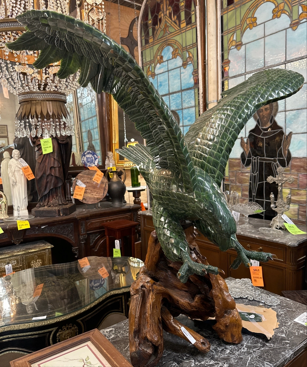 LARGE JADE EAGLE ON WOOD BASE