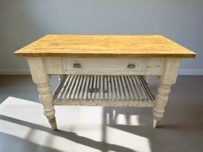 LARGE PINE TABLE ISLAND WITH SHELF STRETCHER artistic wall mural
