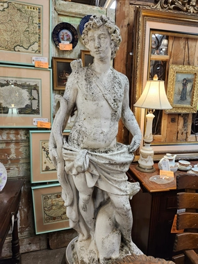 LARGE ROMAN HUNTER CONCRETE STATUE ON PEDESTAL artistic wall mural