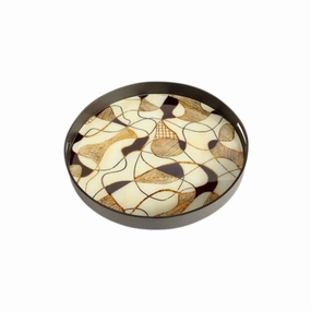 LARGE ROUND BLACK, WHITE & GOLD TRAY 6X49.5CM decorative home ornament