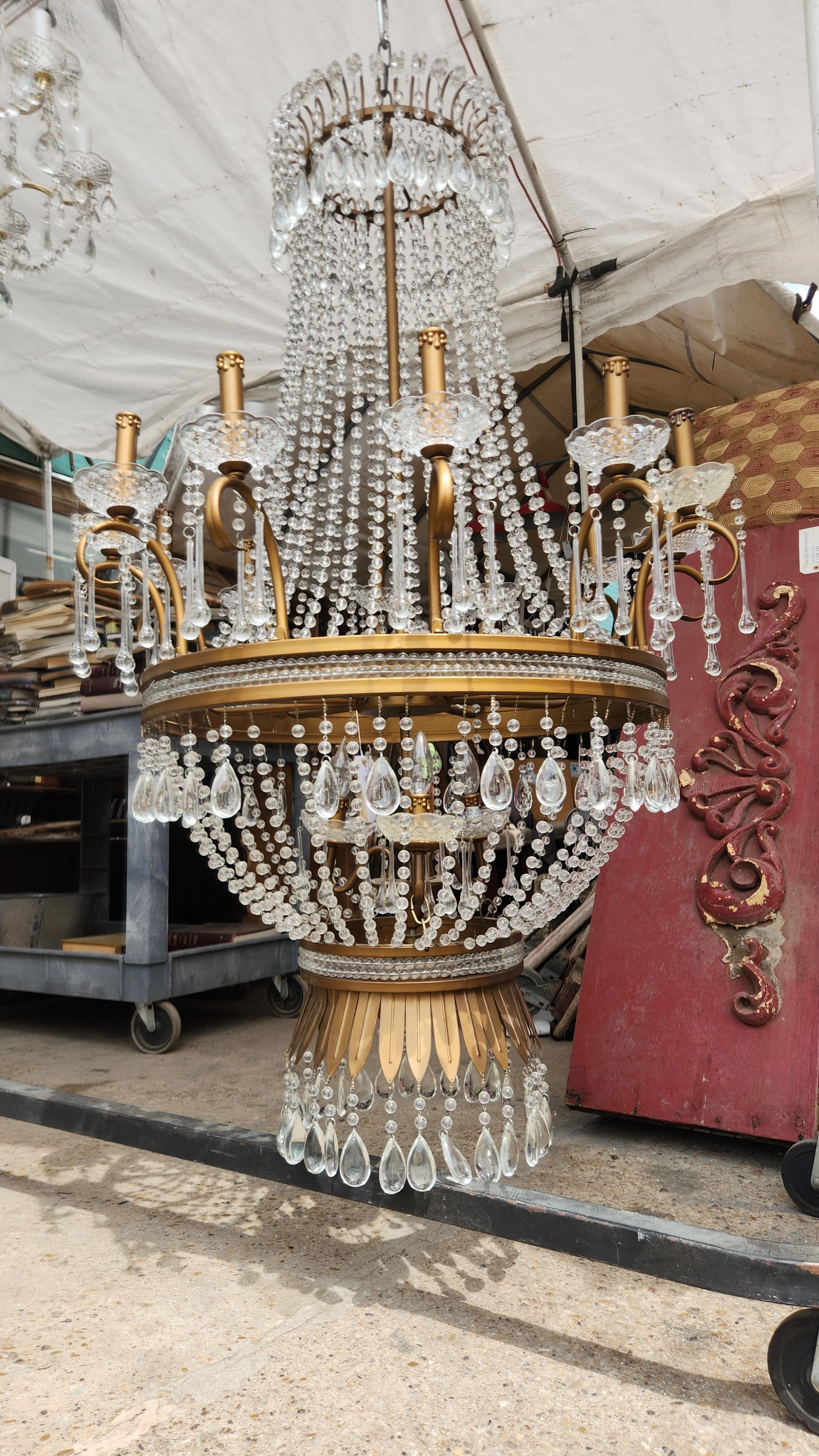 LARGE SACROPEL STYLE CRYSTAL PRISMS CHANDELIER