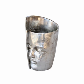 Large silver twisted face planter decorative home ornament