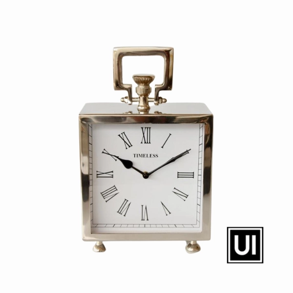 LARGE SQUARE NICKEL TABLE CLOCK 32X20X11.5CM