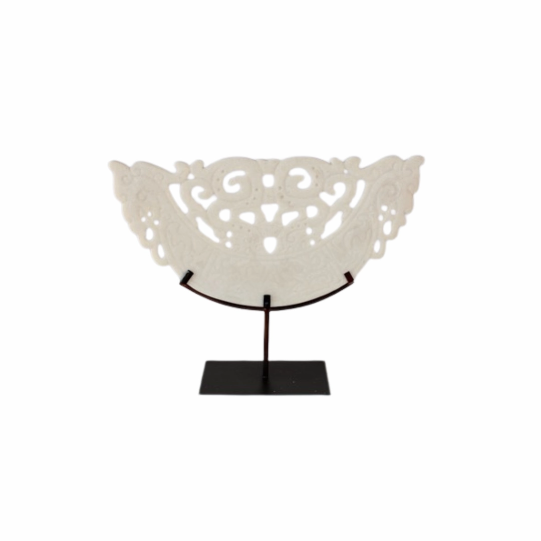 LARGE WHITE CUT OUT SANDSTONE ON METAL STAND