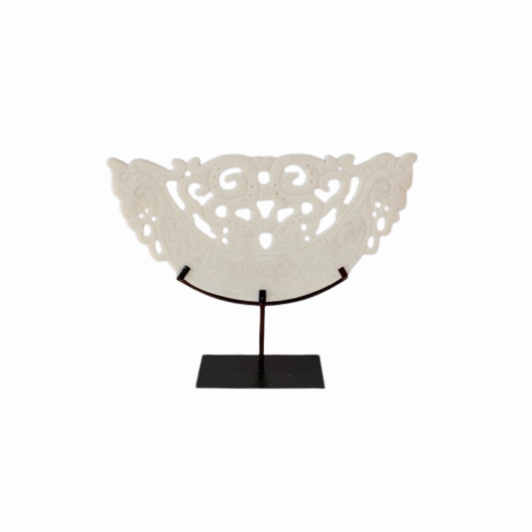 LARGE WHITE CUT OUT SANDSTONE ON METAL STAND decorative home ornament