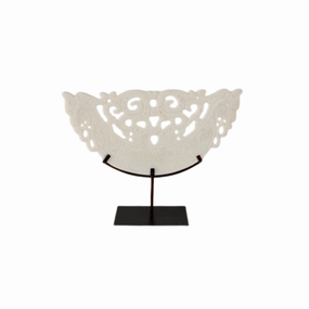 LARGE WHITE CUT OUT SANDSTONE ON METAL STAND decorative home ornament