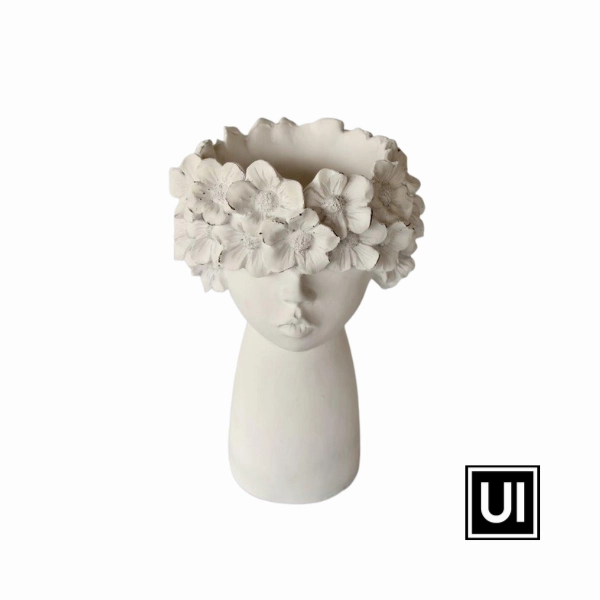 LARGE WHITE FLOWER FACE PLANTER 37X19CM