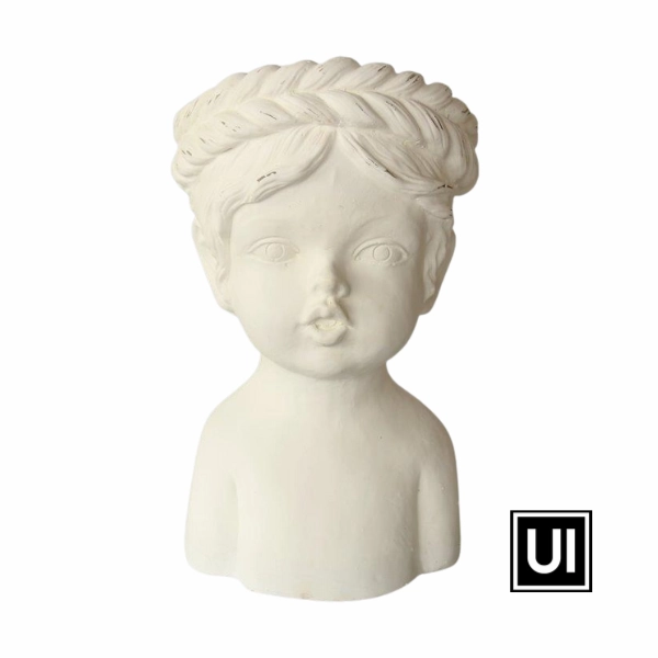LARGE WHITE PLANTER PLAITED HAIR 37X20CM