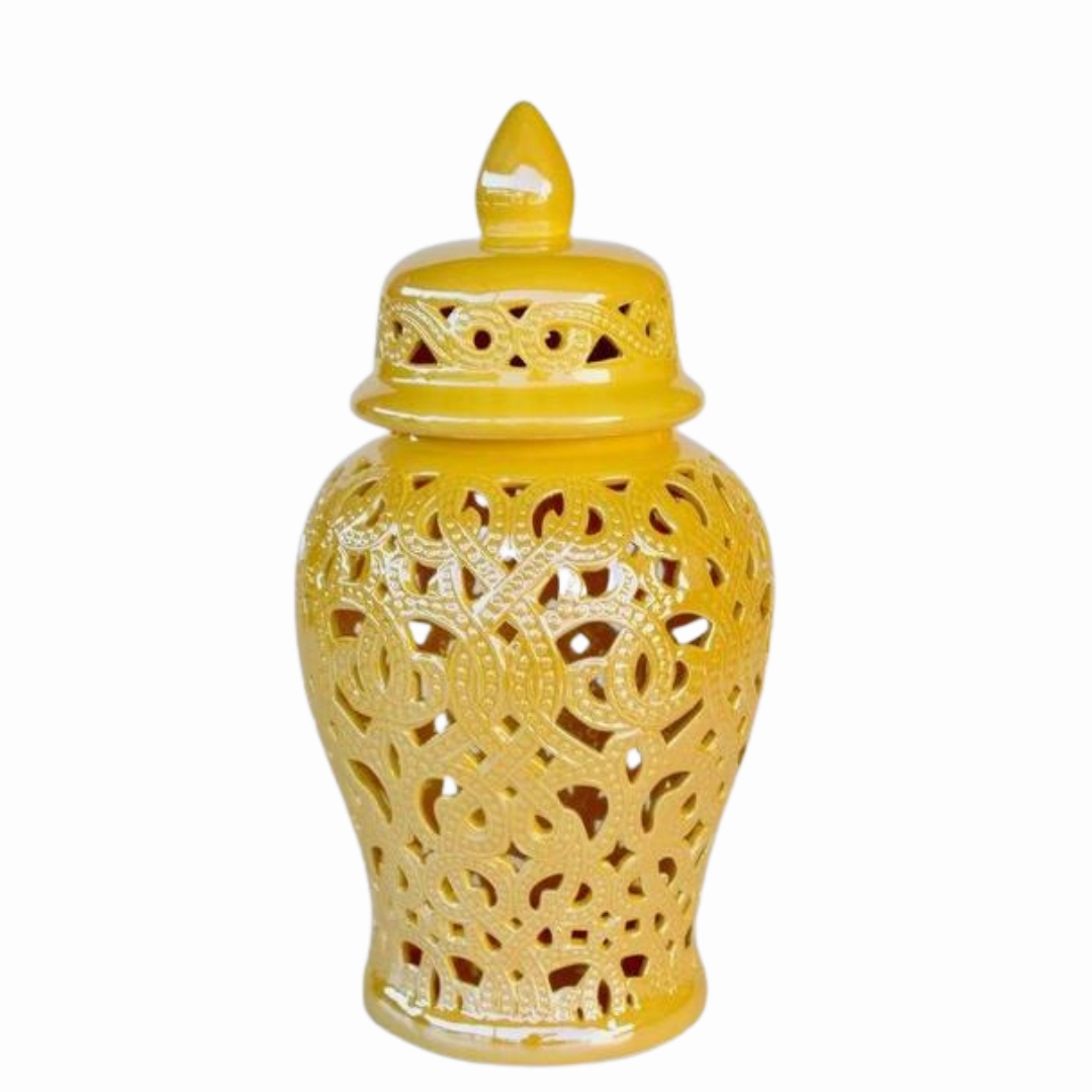 LARGE YELLOW CUT-OUT GINGER JAR 46X23CM decorative home ornament