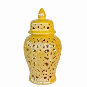 LARGE YELLOW CUT-OUT GINGER JAR 46X23CM decorative home ornament