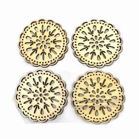 Laser-Cut Wooden Doily, Natural, 3-3/16-Inch, 4-Piece wooden room decoration