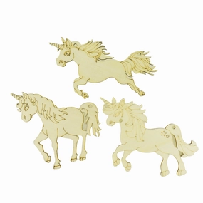 Laser-cut Wooden Unicorn, 4-Inch, 3-Piece wooden room decoration