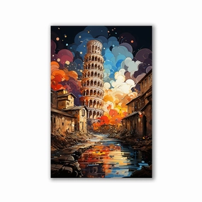 Leaning Tower of Pisa Pop Art by Catill framed mural artwork