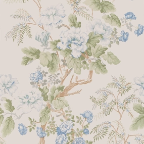 Lee Jofa Blue Chinese Peony Print Wallpaper paper wall covering