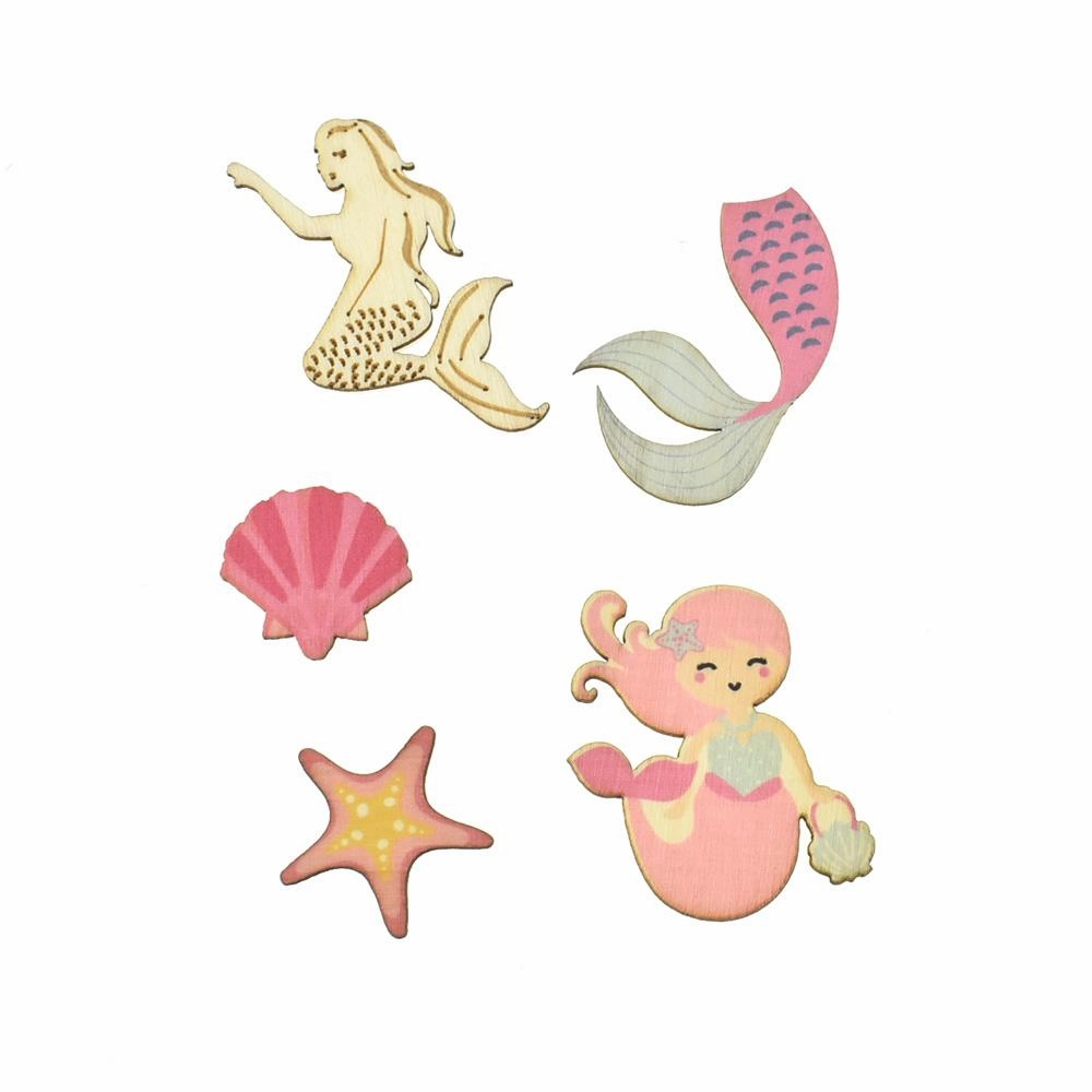 Legendary Mermaid Painted Wood Stickers, 5-Piece wooden room decoration
