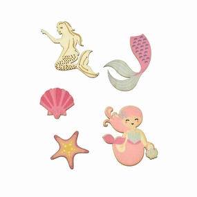 Legendary Mermaid Painted Wood Stickers, 5-Piece wooden room decoration