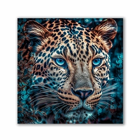 Leopard in Blue by Catill framed mural artwork
