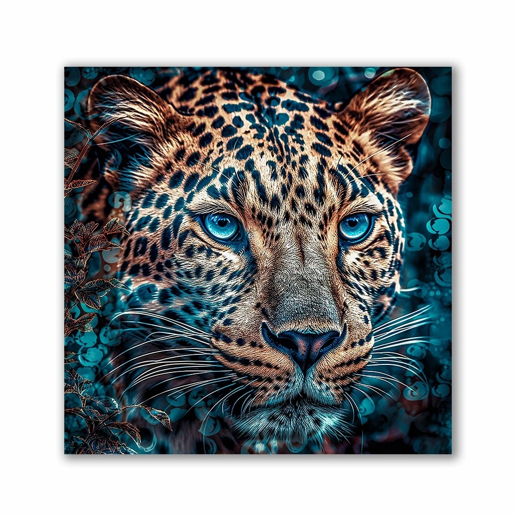 Leopard in Blue by Catill framed mural artwork