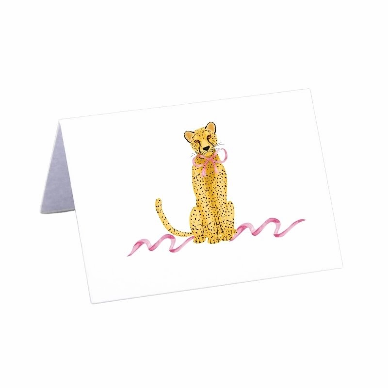 Leopard with Pink Bow Place Cards mini desktop sculpture