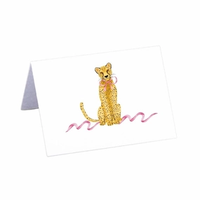 Leopard with Pink Bow Place Cards mini desktop sculpture